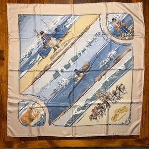 Hermes Greenland Themed Silk Scarf with Arctic Scenes